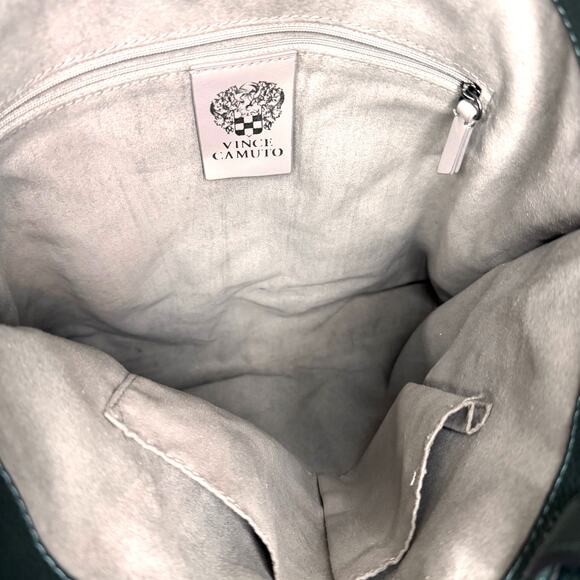 VINCE CAMUTO Casia Patchwork Tote Bag Dark Green Pebbled Leather Suede Boho - Picture 9 of 15